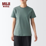 MUJI 女式 雙羅紋編織 T恤 休閑百搭 短袖女夏季薄荷曼波風(fēng) 煙熏綠色 3S XS