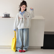 開(kāi)米熊女童套裝春秋2026新款洋氣兒童襯衫領(lǐng)衛衣牛仔褲兩件套衣服春裝潮 灰色套裝 170 碼建議身高160cm左右