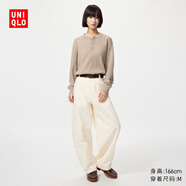 優(yōu)衣庫常規款女裝針織廓形長(cháng)褲/彎刀鐮刀褲子483722 482287 482287/01乳白色 S