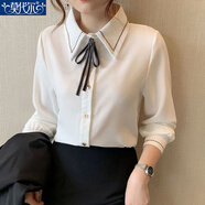 莫代爾系帶雪紡襯衫女長(cháng)袖打底衫2026春秋新款蝴蝶結襯衣設計感小眾上衣 白色 M