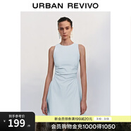 UR春季新款女摩登氣質(zhì)褶皺收腰顯瘦無(wú)袖連衣裙UYY750030 淡藍 XXS
