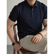 森馬官艦店新款歐貨面料冰感polo衫男純色修身短袖翻領(lǐng)緊袖工裝t恤商 珠地涼感保羅衫_藏藍 S