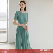 顏域（YANYEE）短袖百褶連衣裙2026夏天新款女裝氣質(zhì)女神范收腰顯瘦氣質(zhì)a字裙 綠色 M/38