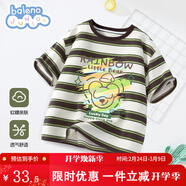 班尼路童裝男童條紋短袖t恤夏季2025新款兒童帥氣百搭上衣男孩撞色衣服 米咖條紋BNL草地筆刷熊 110 【推薦體重30-37斤】