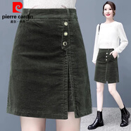 皮爾卡丹（pierre cardin）燈芯絨半身裙女秋冬高腰a字外穿裙褲2026新款時(shí)尚短裙子打底褲裙 80#綠色 M