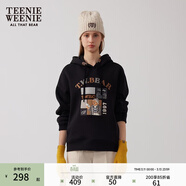 Teenie Weenie小熊冬裝時(shí)尚植絨刺繡連帽衛衣學(xué)院休閑寬松慵懶上衣 黑色 S (160)