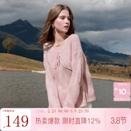 三彩【宋軼同款】2025秋款系帶V領(lǐng)針織衫落肩袖慵懶寬松毛衣外套M 肉桂粉 S 155/80A