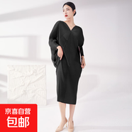 三宅大碼女裝裙子女夏連衣裙蝙蝠袖高級感歐美氣質(zhì)款褶皺裙子 黑色 均碼