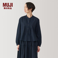 MUJI 女式 棉紗長(cháng)袖罩衫女士襯衫襯衣內搭秋款女裝春季 上衣 BC2KUA4A 深藏青色 M (160/84A)