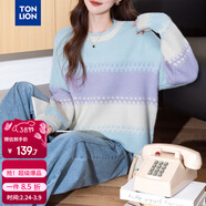 唐獅2025秋季女圓領(lǐng)拼色寬條紋套頭毛衣減齡百搭韓版休閑時(shí)尚