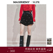 MAXRIENY【商場(chǎng)同款】復古收腰A字短褲荷葉邊花朵刺繡裙褲女 黑色 L