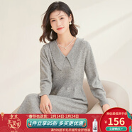 金菊2025新年款紅綿羊毛100%秋冬顯瘦娃娃領(lǐng)純色松緊腰保暖女式連衣裙 經(jīng)典灰 M