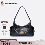 暇步士（Hush Puppies）單肩包女大容量掛耳HOBO包隨性風(fēng)格手提包女神節禮物禮物 黑色【裂紋】