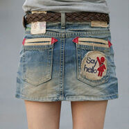 韓夏裝半身牛仔短裙子韓版刺繡布做舊無(wú)內襯臀顯瘦腿 淺現貨 XS XS26碼