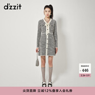 DZZIT地素長(cháng)袖針織連衣裙春秋季小香風(fēng)千鳥(niǎo)格提花設計裙子女 黑色 XS