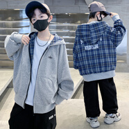 開(kāi)米熊兒童春裝連帽外套2026新款韓版潮童裝男孩中大童春秋裝兩面穿衣服 灰色 160 碼建議身高150cm左右