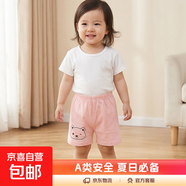【夏季純棉兒童短褲】嬰兒a類(lèi)童裝褲子中小童女寶寶褲頭男童內褲 粉小熊 70#-（建議身高80-90cm）