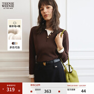 Teenie Weenie【含綿羊毛】小熊女裝毛針織衫春秋款假兩件撞色毛衣 棕色 S