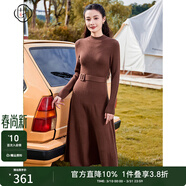 固執（OBSTINATE）【特價(jià)】秋冬新款氣質(zhì)設計款套頭長(cháng)袖腰帶款針織連衣裙女 褐色 F