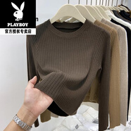 花花公子（PLAYBOY）春秋2025新款圓領(lǐng)坑條針織衫女修身套頭超短款毛衣小個(gè)子顯瘦打底 2024深咖 款2025 XL 建議115斤-130斤