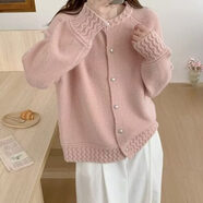 小紅書(shū)粉色正肩針織開(kāi)衫毛衣外套女2025秋冬新款大碼胖mm超好 粉色針織衫[高級感超好看/歐洲站 M (100斤以?xún)?