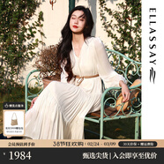 歌力思（ELLASSAY）【盧昱曉軋戲同款】春夏新款浪漫優(yōu)雅緞面光澤波西米亞度假連衣裙 珠光白 S