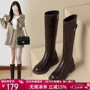 ZHR長(cháng)筒靴女秋冬時(shí)尚褶皺騎士靴女顯高顯瘦厚底女靴 BL323棕色38