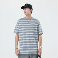 尊首（ZUNSHOU）條紋短袖t恤男情侶體恤 深灰色 M