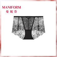 曼妮芬「莫奈花園蕾絲褲」女士性感蕾絲內褲中低腰7A抗菌棉襠透氣短褲 黑玫瑰 1條 L (165) 適合111-130斤