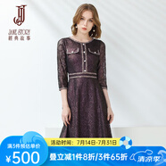 經(jīng)典故事（JANE STORY）高級感小香風連衣裙女夏季2025新款薄款精致鏤空氣質(zhì)法式蕾絲裙 N03深紫色 S