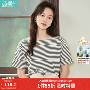 茵曼（INMAN）優(yōu)雅精致洋氣T恤2025夏女裝新款橫向色織條紋短袖上衣F18322726 黑白條 -F18322726H S