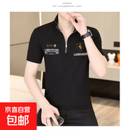 歐洲站高領(lǐng)厚棉T男春秋季休閑刺繡外套半拉鏈小眾設計感歐貨衛衣 黑色短袖 M