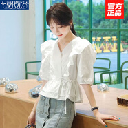 莫代爾質(zhì)感短袖襯衫女2026夏新款韓版顯瘦收腰雪紡衫設計感小眾百搭上衣 白色 M 建議90-100斤