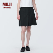 MUJI 女式 聚酯纖維 抽褶寬版 短褲 褲子女款休閑褲女裝裙褲BE1RRC4 黑色 M(160/66A)