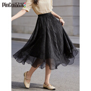 品彩（PinCai）雪紡半身裙女純色不規則薄款A字裙簡(jiǎn)約松緊腰裙子 P13QB2011