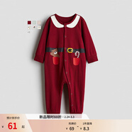 H&M童裝男嬰女?huà)爰揖臃杭拘履昙t色連體睡衣1200792 紅色/圣誕節 59cm 59/40 (1-2M)