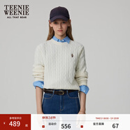 Teenie Weenie小熊毛衣女春季簡(jiǎn)約運動(dòng)綿羊毛圓領(lǐng)絞花針織毛衣女 象牙白 S