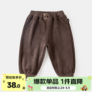 嘟嘟家寶寶加絨褲子冬裝男童加厚棉褲女童保暖冬季休閑褲兒童束腳褲冬款 咖色 80