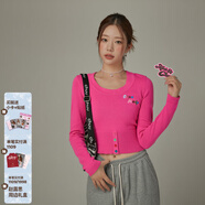 CHUU字母刺繡針織衫女2025秋季新品撞色套頭打底彩虹扣長(cháng)袖毛衣 玫粉色 均碼