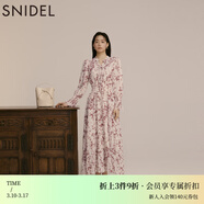 SNIDEL秋冬甜美碎花系帶收腰百褶雪紡連衣裙SWFO245033 粉米色 L （2）