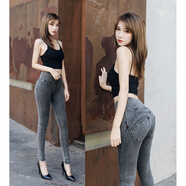 天啟世紀低腰蜜桃提臀牛仔褲 女款夏季薄款九分褲 顯瘦彈力小腳褲 高腰純拉鏈款淺灰色 標準碼 長(cháng)褲型 XS