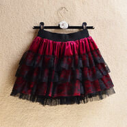 山頭林村金絲絨短裙女秋冬季裙子蕾絲半身裙蓬蓬裙a字高腰底小個(gè)子 酒紅色2款秋冬款 165 S