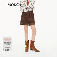 MO&Co.短裙2025秋新品波西米亞棕絨高腰流蘇蛋糕裙半身裙MBE3SKT041 深棕色 S