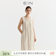 EIN【條紋漫游】EIN言文藝度假風(fēng)棉麻無(wú)袖背心長(cháng)連衣裙2026早春新款 象牙白 L