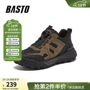 百思圖2025秋季新款免系帶潮流男鞋輕便厚底運動(dòng)鞋休閑鞋YM001CM5 黑/土黃 39