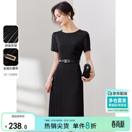 尚都比拉設計感拼接連衣裙夏季高級感氣質(zhì)百褶裙小個(gè)子中長(cháng)裙子 雅黑色 S