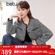 百圖betu女裝春季新款短外套高級感小香風(fēng)長(cháng)袖毛呢外套女2401T40 黑色 XS