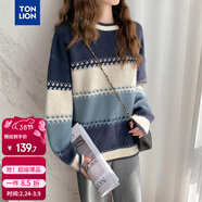 唐獅2025秋季女圓領(lǐng)拼色寬條紋套頭毛衣減齡百搭韓版休閑時(shí)尚