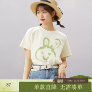 紫涵（ZIHAN）夏季米色T恤寬松純棉短袖女打底衫內搭印花圓領(lǐng)上衣韓版甜美 米色 M