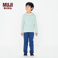MUJI大童 圓領(lǐng) 條紋長(cháng)袖T恤 打底衫 舒適百搭 兒童童裝 淺綠色條紋 120cm/60A